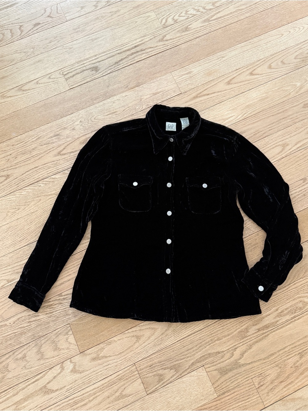 Vintage Gap Womens Black Velvet Button-Up Top Jacket Medium